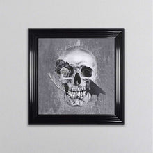 Load image into Gallery viewer, Skull With Feather And A Crow Grey Framed Wall Art
