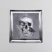 Load image into Gallery viewer, Skull With Feather And A Crow Grey Framed Wall Art
