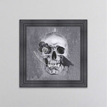 Load image into Gallery viewer, Skull With Feather And A Crow Grey Framed Wall Art
