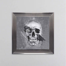 Load image into Gallery viewer, Skull With Feather And A Crow Grey Framed Wall Art
