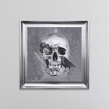 Load image into Gallery viewer, Skull With Feather And A Crow Grey Framed Wall Art
