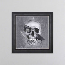 Load image into Gallery viewer, Skull With Feather And A Crow Grey Framed Wall Art
