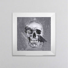 Load image into Gallery viewer, Skull With Feather And A Crow Grey Framed Wall Art
