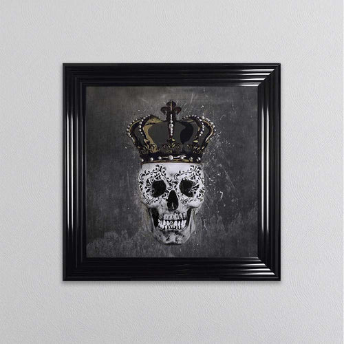 King Skull With Crown Grey Framed Wall Art