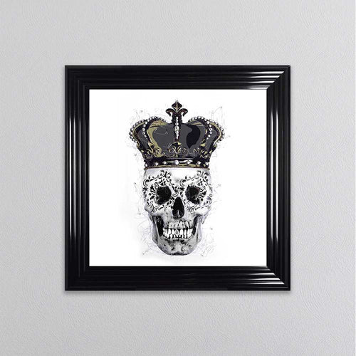 King Skull With Crown White Framed Wall Art