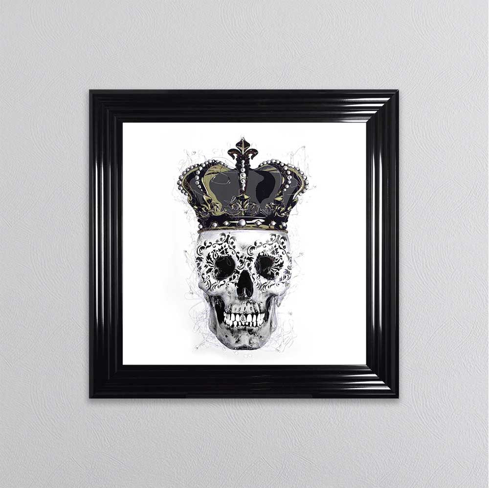 King Skull With Crown White Framed Wall Art