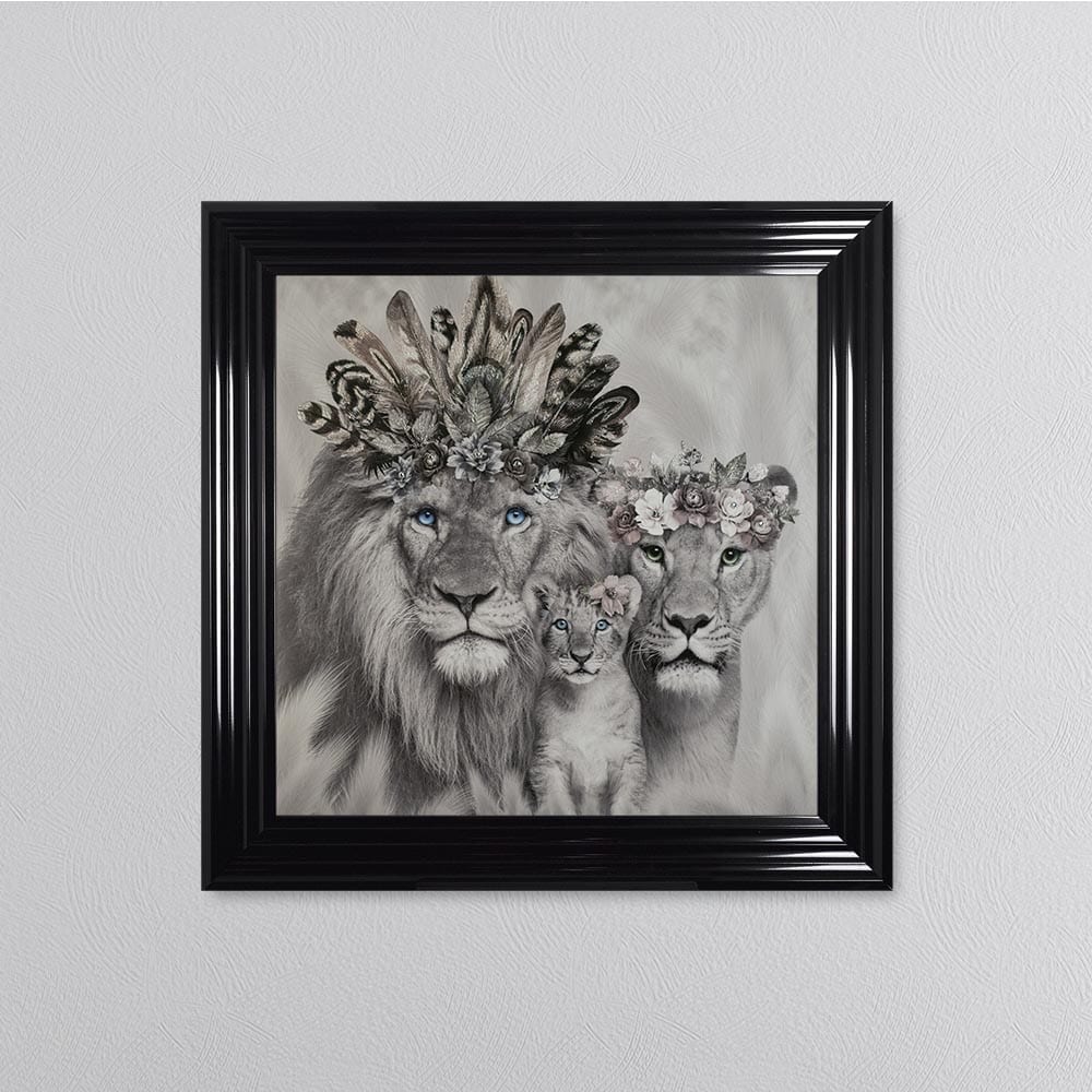 Lion Family With One Cub Framed Wall Art 75*75cm