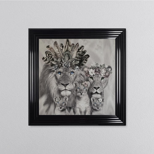 Lion Family With Three Cubs Framed Wall Art 75*75cm