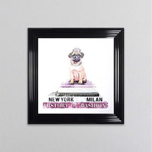 Load image into Gallery viewer, Pug On A Pink Bookstack Framed Wall Art
