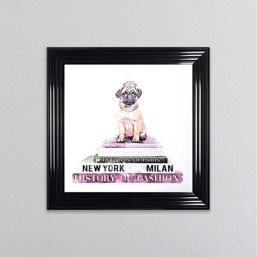 Pug On A Pink Bookstack Framed Wall Art