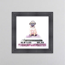 Load image into Gallery viewer, Pug On A Pink Bookstack Framed Wall Art
