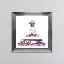 Load image into Gallery viewer, Pug On A Pink Bookstack Framed Wall Art
