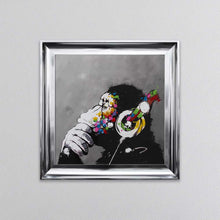 Load image into Gallery viewer, Thinking Monkey Wearing Headphones Framed Wall Art
