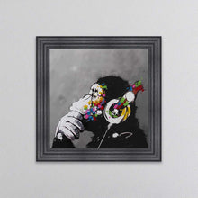 Load image into Gallery viewer, Thinking Monkey Wearing Headphones Framed Wall Art
