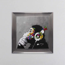 Load image into Gallery viewer, Thinking Monkey Wearing Headphones Framed Wall Art
