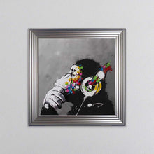 Load image into Gallery viewer, Thinking Monkey Wearing Headphones Framed Wall Art
