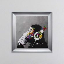 Load image into Gallery viewer, Thinking Monkey Wearing Headphones Framed Wall Art
