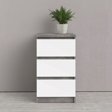 Load image into Gallery viewer, Naia Bedside - 3 Drawers in Concrete and White High Gloss
