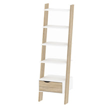 Load image into Gallery viewer, Oslo Leaning Bookcase 1 Drawer in White and Oak
