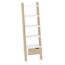 Load image into Gallery viewer, Oslo Leaning Bookcase 1 Drawer in White and Oak
