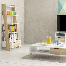 Load image into Gallery viewer, Oslo Leaning Bookcase 1 Drawer in White and Oak
