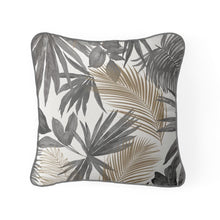 Load image into Gallery viewer, Grey And Gold Wild Palm Leaves Feather Filled Cushion
