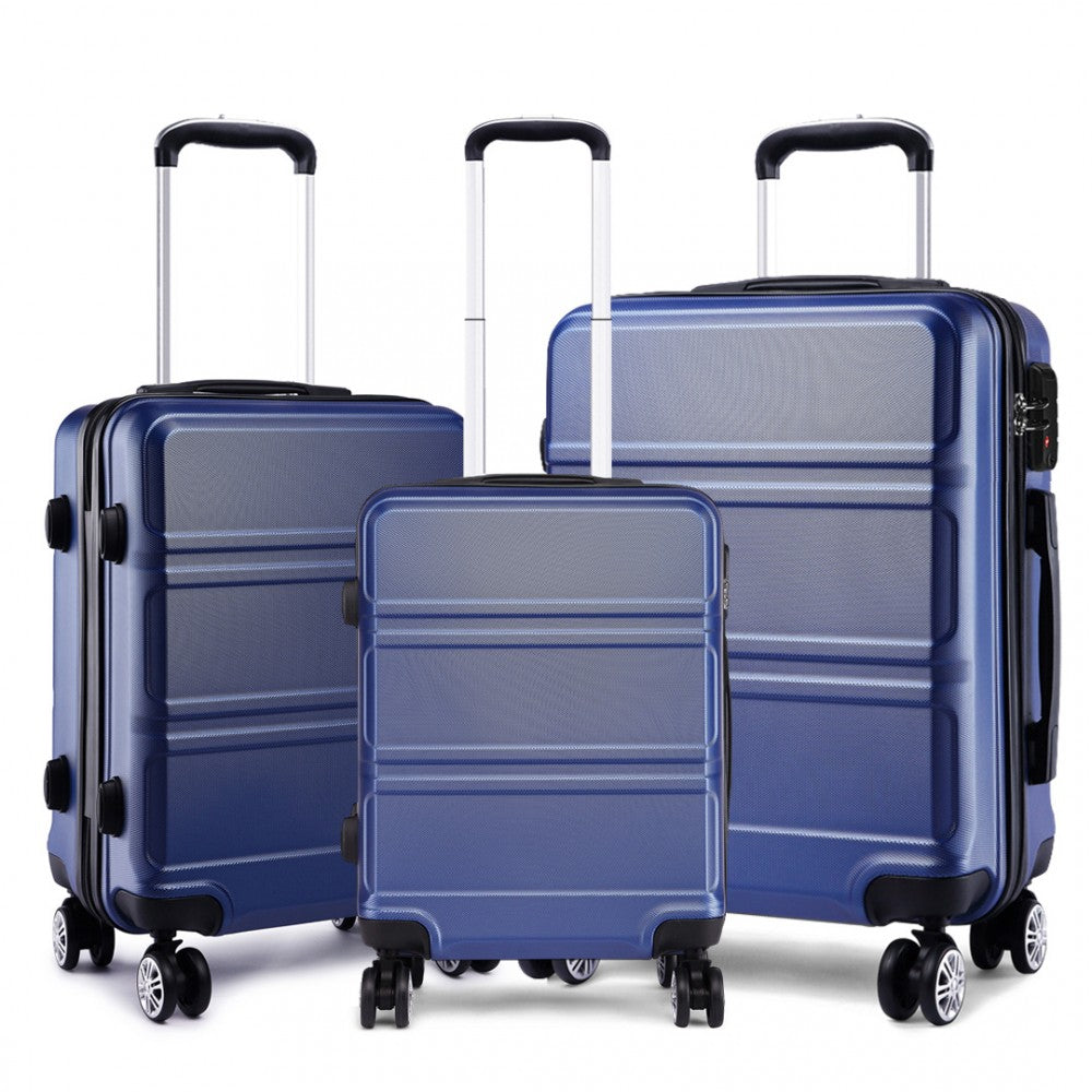 ABS SCULPTED HORIZONTAL DESIGN 3 PIECE SUITCASE SET - NAVY BLUE