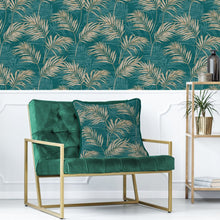 Load image into Gallery viewer, Teal &amp; Gold Palm Feather Filled Cushion 55*55cm
